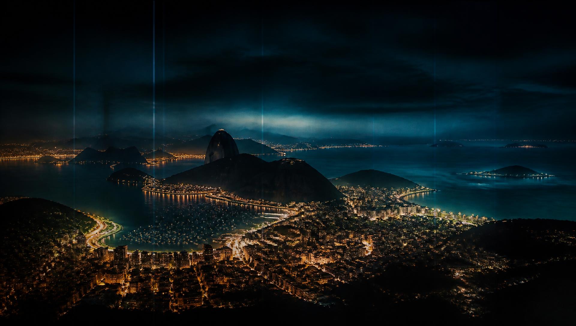 Night view of Rio de Janeiro with Sugarloaf mountain and city lights